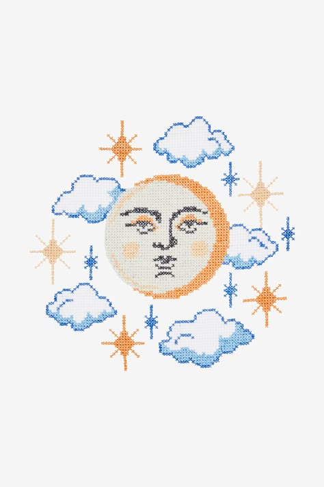 New Moon - DMC Moon Cross Stitch Pattern, Moon Cross Stitch, Free Cross Stitch Patterns, Flora Pattern, Stitching Patterns, Moon Pattern, Flamingo Pattern, Vintage Cross Stitches, Simple Cross Stitch