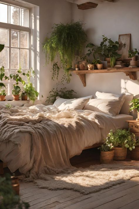 #hygge #bedroomdecor #boho #plants Greenery Bedroom, Boho Plants, Zimmer Diy, Lots Of Plants, Earthy Bedroom, Appartement Design, Room Redesign, Redecorate Bedroom, Cozy Room Decor