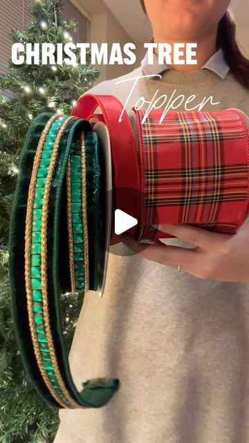 Emily McInnis (Waldo) on Instagram: "⬇️ SAVE this tree-topper bow 🎀 tutorial for your Christmas Tree this season! You can customize this recipe to fit your color scheme 🎨 AND—you can store it + reuse for future seasons ♻️ 

Today we are decorating a traditional Christmas tree for Hope Lodge Tampa’s 3rd floor. The residents LOVED this theme! ❤️ you can find @farrisilk ribbons from a lot of Etsy shops, but some of my favorites are @burlapandblingdecor , @kraftykarendesigns and @twistedtwigsdecor 🎀✨

#christmasbow #treetopper #christmastreedecorating" Bow On Christmas Tree Top, Ribbon On Top Of Christmas Tree, Christmas Tree Ribbon Toppers, Christmas Tree Bows Topper, Christmas Tree Decorating Tutorial, Christmas Tree Topper Ideas 2024, Christmas Tree Plaid Ribbon, Simple Tree Topper Ideas, How To Make A Ribbon Tree Topper