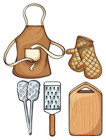 Cooking Tools Drawing, Mittens Illustration, Cooking Tools Illustration, Baking Tools Illustration, Cooking Doodles, Kitchen Tools Drawing, Apron Illustration, Apron Drawing, Cooking Drawing