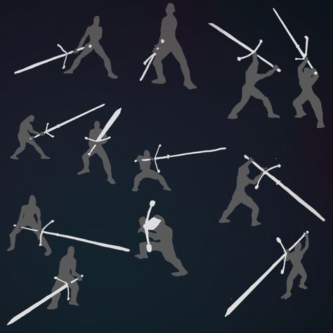 Poses and guards for using a great sword. There are rules associated with using this wonderful weapon but unfortunately the first two keep me from talking about the rest. Dynamic Longsword Poses, Greatsword Poses Drawing Reference, Longsword Pose Ref, Duel Wielding Swords Poses Drawing, Greatsword Pose Reference, Two Handed Swordsman, Swinging Hammer Reference, Greatsword Pose, Polearm Poses