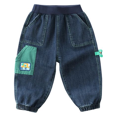 PRICES MAY VARY. Material: The boy's loose-fitting denim jogger pants are crafted from high-quality cotton, offering a warm and comfortable wearing experience, perfect for the transitional seasons of spring and autumn. Features: These fashion-forward denim jeans are equipped with an elastic waistband, providing both comfort and flexibility for active young boys. The front features two convenient side pockets, while the back boasts two additional pockets for added functionality. Adorned with play Denim Jogger Pants, Elastic Jeans, Casual Joggers, Denim Joggers, Pants With Pockets, Boys Casual, Toddler Kids, Toddler Outfits, Jogger Pants