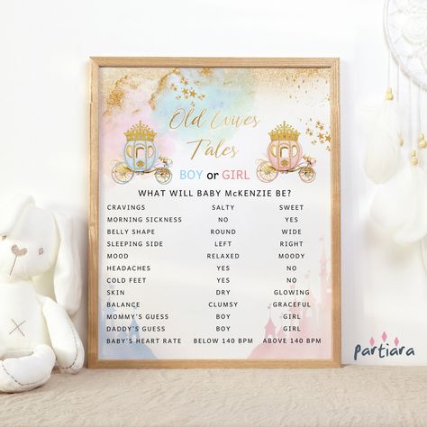 "Old Wives Tales Game Gender Reveal Party Baby Boy Girl Prince or Princess Fairytale Decor Printable Poster Sign Editable Download P137 NOTE - THE HEADER IS NOT EDITABLE ★★ MATCHING ITEMS ★★ To see more items from this collection https://etsy.me/3kQXtr9 TRY THE FREE DEMO BEFORE YOU BUY! Copy and paste the URL into your Browser to demo https://www.corjl.com/d/3FJMD3 Create your personalized 16 x 20\" Party Game Poster in minutes. Download and Print. Easy to customize, using our editable template Reveal Party Games, Old Wives Tales, Gender Reveal Party Games, Fairytale Decor, Gender Reveal Games, Old Wives Tale, Princess Fairytale, Wives Tales, Love Website