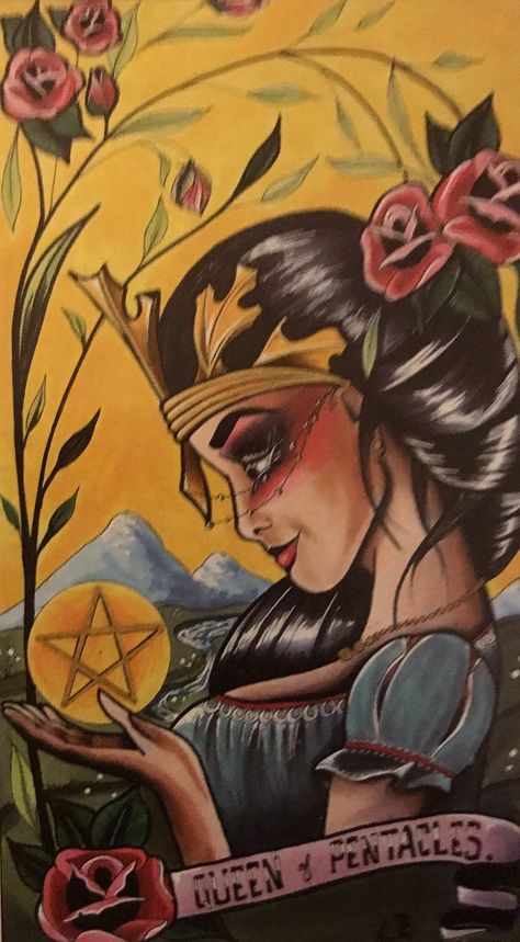 Coins Tattoo, Tarot Pentacles, Tarot By Cecelia, Queen Of Pentacles, Numerology Calculation, Court Cards, Pentacles Tarot, Aquarius Tattoo, Online Tarot