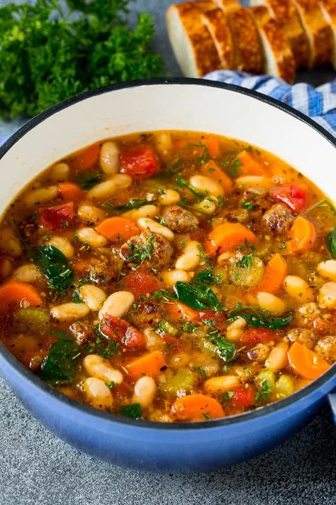 Sausage Lentil Soup, Sausage Lentil, Tuscan White Bean Soup, Tuscan White Bean, Bean And Vegetable Soup, Tuscan Bean Soup, White Bean Soup Recipes, Tuscan Soup, Italian Sausage Soup