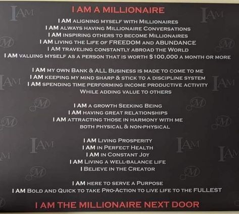 Millionaire Affirmation Wealth, I Am A Millionaire, Millionaire Affirmations, Money Affirmation, Wealthy Men, Daily Affirmation, Rich Man, Inspire Others, Daily Affirmations