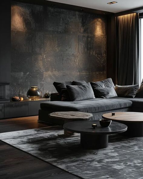 Dark Living Room Ideas, Stylish Living Room Furniture, Black Living, Dark Living Rooms, Dark Modern, Dark Home Decor, Black Living Room, Dark Home, Dark Walls