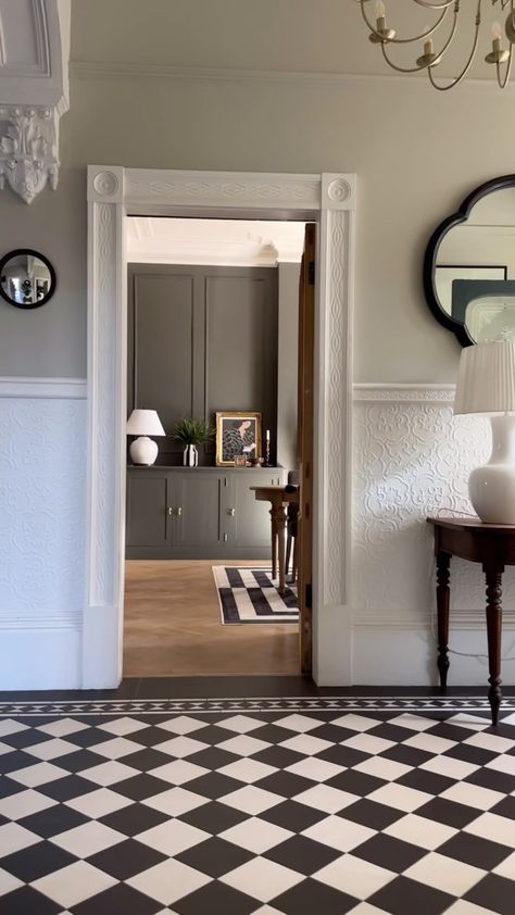 * Swipe for the Before* One of my fave transformations! Chequered floors had been my favourite for years so when we moved in here I… | Instagram Hallway Tiles, Checkered Floor, Tiled Hallway, Hallway Design, Run Through, Hallway Decorating, Watch It, Real Time, My Favourite