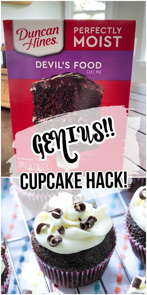 This TikTok Hack Makes Bakery Worthy Cupcakes From a Box Cake Mix - All Things Mamma Devils Food Cake Mix Cupcakes, Doctored Cake Mix Recipes, Perfect Cupcakes, The Best Cupcakes, Bakery Style Cake, Cake Mix Cupcakes, Box Cake Recipes, Recipes Using Cake Mix, Best Chocolate Cupcakes