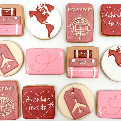 Travel Sugar Cookies, One Dozen Cookies, Custom Travel Cookies, Passport Cookies, Adventure Cookies, Birthday Cookies, Royalicing Cookies - Etsy Luggage Tag Cookies, Travel Cookies Decorated, Suitcase Cookies, Adventure Cookies, Vacation Cookies, Travel Cookies, Printed Cookies, Fresh Cookies, Handmade Cookies