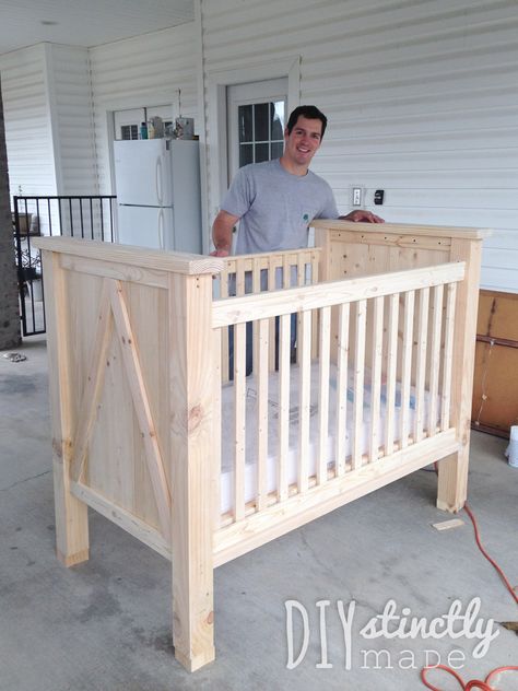 DIY Crib | DiystinctlyMade.com Crib Woodworking Plans, Baby Crib Diy, Baby Nursery Diy, Diy Crib, Diy Baby Furniture, Baby Cradle, Diy Casa, Diy Nursery, Baby Cot