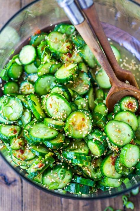 Chili Garlic Paste, Asian Cucumber Salad, Sesame Ginger, Cucumber Recipes Salad, Cucumber Recipes, Video Recipes, Cucumber Salad, How To Make Salad, Asian Dishes