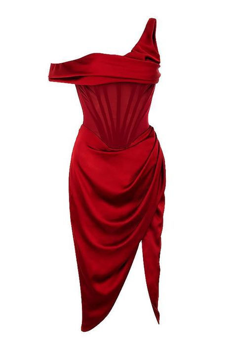 Corset Midi Dress, Red Corset, Costume Intero, Split Dress, Dress Crafts, Jairzinho, Satin Midi Dress, Basic Outfits, Corset Dress