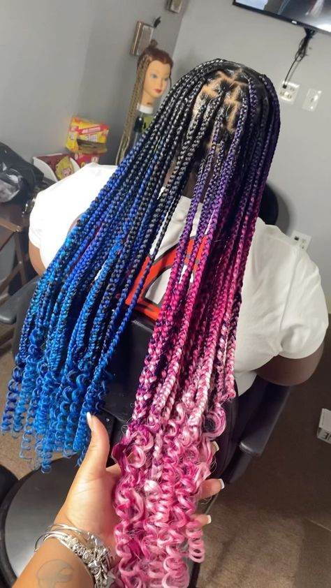 Pink And Blue Peekaboo Braids, Pink And Blue Knotless Braids, Pink Blue And Black Knotless Braids, Long Blue Braids, Blue And Purple Braids, Brown And Blue Braids, Pink Purple Braids, Pink And Blue Braids, Box Braids Blue