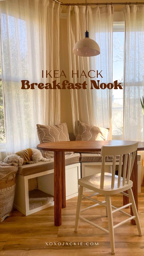 Ikea Nook Hack, Studio Apartment Breakfast Nook, Diy Bench Breakfast Nook, Tiny Kitchen Dining Area, Kitchen With Nook Table, Alternative Breakfast Nook Ideas, Temporary Breakfast Nook, Small Apartment Dining Nook, Renter Friendly Banquette