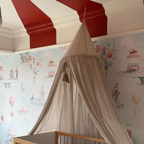 KATE SUCCAR | Wallpaper & Murals | Customer photo from @toddlerintow_reno  of ‘The Equal Circus’ wallpaper installed in a circus themed nursery 😍❤️ . . . #circustheme... | Instagram Circus Nursery Theme Vintage, Elio Room, Circus Themed Nursery, Circus Theme Nursery, Aesthetic Nursery Room, Circus Baby Room, Circus Nursery Theme, Brownstone Nyc, Circus Themed Bedroom