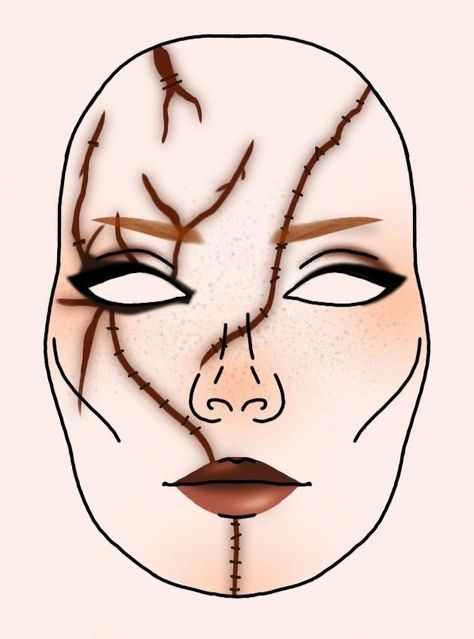 i draw makeup on procreate when i'm bored_ - _ - _ - _ - _ - _ - _ - _ - _ - _ - _ - _ - _ - _ - _ - _ - _ - _ - _ - _ - _ - _ - _ - _makeup sketch chart chucky mh costume doll cosplay ginger orange scars feminine eyeliner horror halloween Chucky Scars Makeup, Chucky Movie Scenes, Halloween Costume Ideas Chucky, Chucky Halloween Costume Makeup, Skill Makeup Halloween, Chuky Doll Makeup, Chucky Scary Makeup, Chucky Make Up Woman, Glam Chucky Makeup