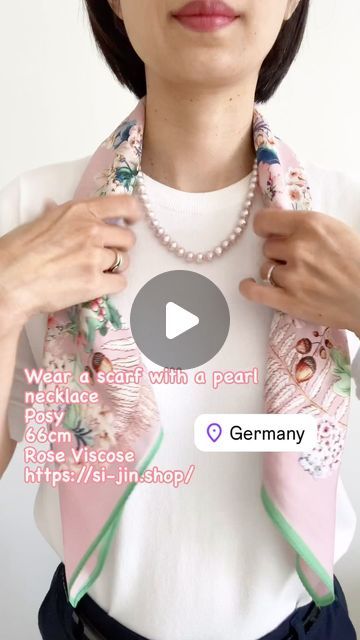 Si-jin_Scarf on Instagram: "Pearl necklace with scarf. Perfect match. Posy -	66 x 66 cm -	100% viscose (from rose petals), smell like rose -	Both sides printed -	Deliver worldwide  https://si-jin.shop/  #scarf #scarfstyle #scarffashion #classic #schal  #rose #rosefabric #art #artwork #silkscarves  #howtowearscarf #howtowearscarves #scarves" Classic Fashion Looks, Pearl Neck, Clothing Tips, Design Scarf, Silk Scarf Style, How To Wear A Scarf, Scarf Outfit, Scarf Necklace, Stylish Scarves