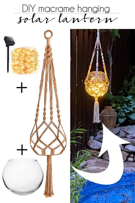 DIY Macrame Outdoor Hanging Solar Lantern Story - Cuckoo4Design Macrame Outdoor, Solar Hanging Lanterns, Macrame Plant Hanger Patterns, Macrame Hanging Planter, Macrame Planter, Diy Lampe, Solar Lantern, Diy Lanterns, Solar Lanterns