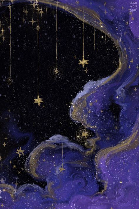 Dark Blue Astrology Aesthetic, Whimsigoth Aesthetic Art, Whimsigoth Moon Art, Ipad Home Wallpaper Aesthetic, Dreamy Drawing Ideas, Whimsigoth Phone Background, Celestial Wallpaper Laptop, Celestial Moon Art, Celestial Macbook Wallpaper