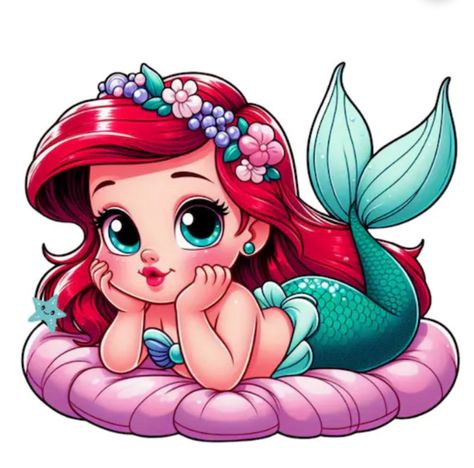 Disney Princess Paintings, Little Mermaid Cake Topper, Ariel Baby, Princess Painting, Mermaid Cartoon, Disney Princess Babies, Pink Glitter Wallpaper, Disney Cuties, Sublimation Ideas Projects Inspiration