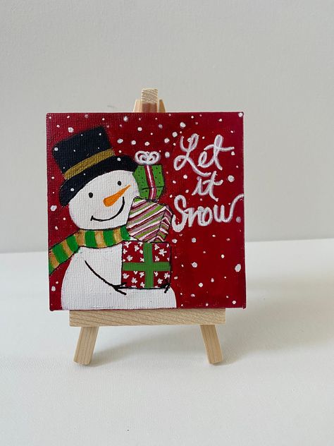 Preppy Christmas Paintings, Cute Christmas Paintings Easy, Mini Canvas Art Christmas, Canvas Christmas Ideas, Mini Canvas Christmas Paintings, Cute Christmas Paintings On Canvas Easy, Christmas Acrylic Painting Easy, Mini Christmas Canvas, Christmas Paintings Ideas