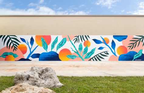 Danielle Mitchell from Gather & Seek asked me to help brighten up the courtyard of her newest venture and retail space, Elizabeth Ave Station—a part of the Warehouse District in West Palm Beach, Florida. I had a blast spending some time away from the cold… Winter Funny, Seni Mural, Office Mural, Garden Mural, School Murals, Street Mural, Large Mural, Wall Murals Painted, Murals Street Art