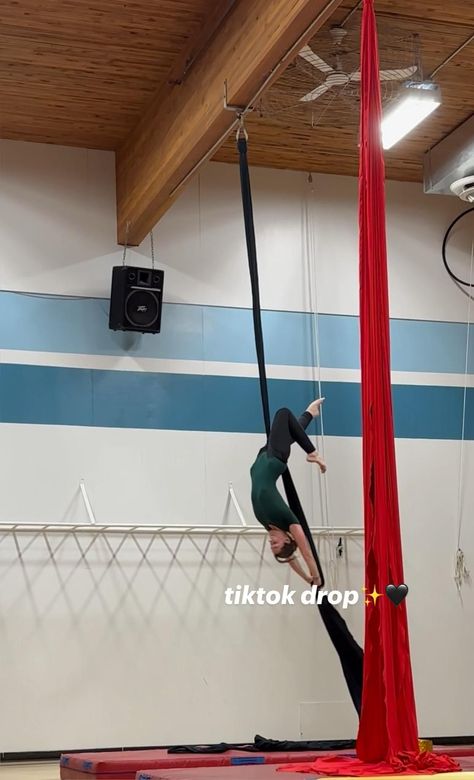 one of my fav aerial silks dropslikefollow for more aerial silks content and tutorials Aerial Silks Drops, Arial Silks, Aerial Silks Beginner, Aerial Gymnastics, Aerial Yoga Poses, Flexibility Dance, Aerial Acrobatics, Creative Kids Crafts, Pole Dancing Fitness