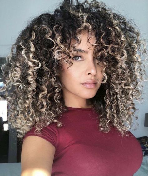 Curly Highlights, Hair Color For Dark Skin, Curly Hair Beauty, Dark Curly Hair, Grey Curly Hair, Highlights Curly Hair, Honey Brown Hair, Colored Curly Hair, Curly Hair Styles Easy