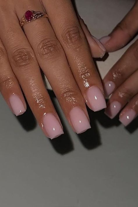 Natural Acrylic Overlay Nails, Short Squoval Nails Design Classy, Overlay Nails Black Women, Acrylic On Natural Nails Overlays, Nude Overlay Nails, Overlay French Tip Nails, Nail Overlay Designs, Gel Overlay Nails Short, Acrylic Overlay Nails Short Natural