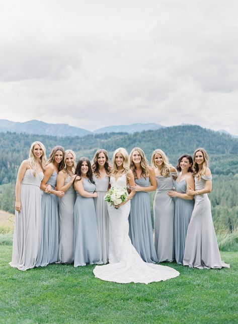 Pastel Blue Wedding Bridesmaid, Misty Blue Bridesmaid Dresses, Dusty Blue Mountain Wedding, Spring Mountain Wedding Colors, Soft Blue Bridesmaid Dresses, Mountain Wedding Bridesmaid Dresses, Light Blue Bridesmaid Dresses Mismatched, Blue Wedding Bridesmaid Dress, Dusty Blue Bridesmaid Dresses Mismatched