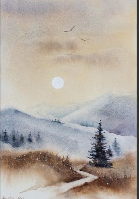 Anastasia Mily, Watercolor Landscape Tutorial, What To Paint, Watercolour Landscape, Learn Watercolor, Winter Watercolor, Canvas Painting Tutorials, Watercolor Bookmarks, Tinta China