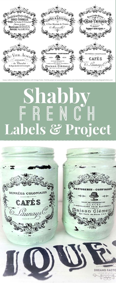 Shabby French Typography Labels + Project - Gorgeous! - The Graphics Fairy French Labels, French Typography, Diy Blanket Ladder, Etiquette Vintage, Decor Shabby Chic, Graphics Fairy, Home Decor Projects, Mason Jar Crafts, Printable Labels