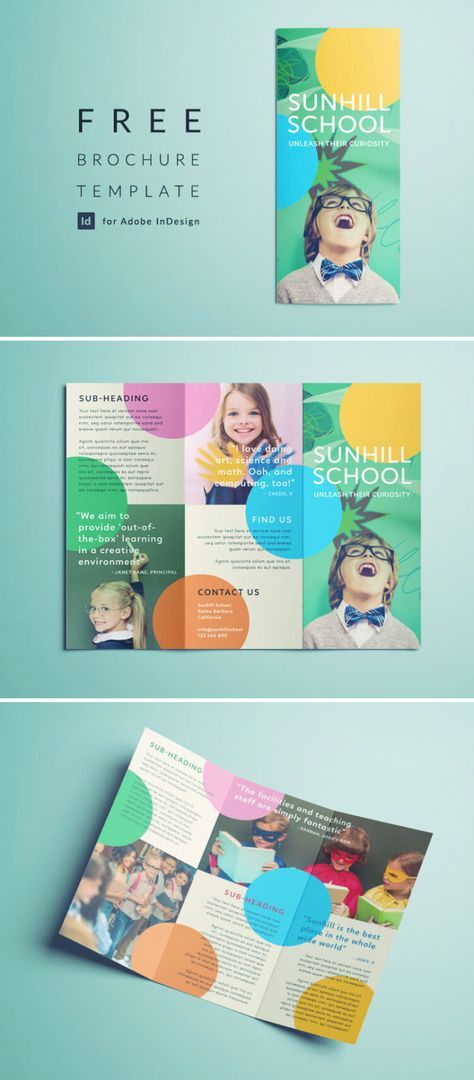 Free School Brochure Template - Tri-fold Colorful Brochure Template for InDesign - Free Download School Pamphlet Design Creative, Educational Pamphlet Design, Education Pamphlet Design, Colorful Layout Design, Brochure Design Education, Education Brochure Design, Brochure Education, School Flyer Design, Colorful Brochure