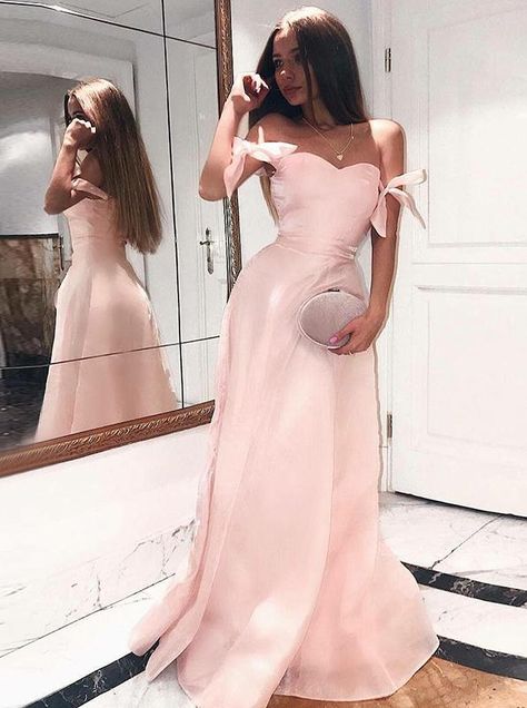 Pink Satin Prom Dress, Organza Prom Dress, Prom Dress For Teens, Prom Dresses Off The Shoulder, Prom Dresses Simple, Evening Dress Long, Pink Evening Dress, Simple Prom Dress, Pink Prom Dress