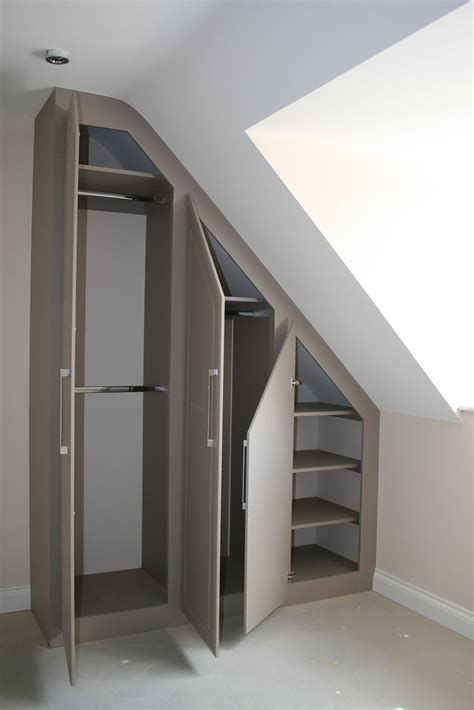 Sloped Ceiling Closet Ideas! | Loft Room Ideas, Attic Shower, Loft Conversion Bedroom, Attic Bedroom Storage, Fitted Bedroom Furniture, Laundry Room Ideas Small Space, Attic Bedroom Designs, Attic Closet, Loft Conversions