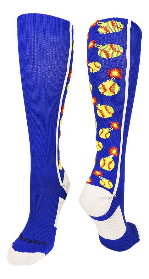 PRICES MAY VARY. PERFECT SPORTS SOCKS: These socks have softballs shaped as bombs, lit up, in an over the calf length. Great for teams such as Softball Bombers, Softball Bombs, Firecrackers, or for some super fun, crazy socks to light up the field. Also see our softball bomber headbands. ACCURATE SIZING: MadSportsStuff Sock Size: Small - Youth Shoe Size 12-5, Medium - Womens Shoe Size 5-10 Mens Shoe Size 5-9, Large - Womens Shoe Size 10-13 Mens Shoe Size 9-12, X-Large Womens Shoe Size 13+ Mens S Size 13 Womens Shoes, Softball Socks, Team Socks, Over The Calf Socks, Youth Shoes, Men's Shoe, Crazy Socks, Team Sports, Calf Socks