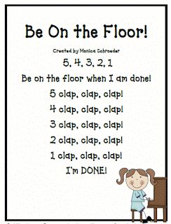 Friends~My Be on the Floor song is a simple chant that will totally help with those stragglers that hang out at the sink or the pencil sharpener when they should be heading to the floor for a large group meeting.   After I give a direction about where we will meet, I begin this chant. ... Read More about Be on the Floor: A Transition Song Preschool Transitions, School Diy Ideas, Transition Songs, Kindergarten Songs, Classroom Songs, Preschool Circle Time, Responsive Classroom, School Songs, Classroom Behavior Management