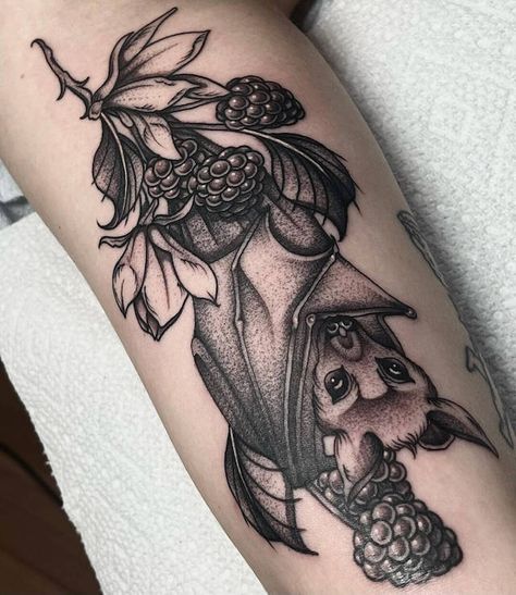 15 Bat Tattoo Designs That Will Make You Fly High Bug Tattoo Blackwork, Halloween Quarter Sleeve Tattoo, Black And Grey Bat Tattoo, Cute Bat Tattoos For Women, Shoulder Bat Tattoo, Bat Sleeve Tattoo, Bat Tattoo Sleeve, Leg Tattoo Ideas Women, Bat Hanging Upside Down Tattoo