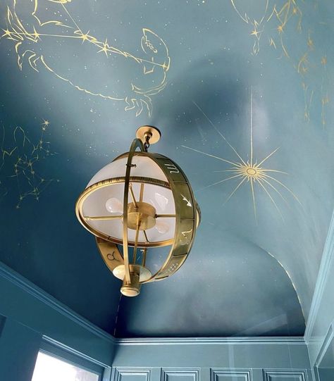 Pin by Milly on Interiors in 2022 | Dream house decor, Dream home design, Home decor inspiration Celestial Mural Bedroom, Celestial Apartment Aesthetic, Sunset Cloud Ceiling, Celestial Forest Aesthetic, Planetarium Aesthetic Room, Celestial Light Fixture, Celestial Office Aesthetic, Celestial Office Decor, Sun Moon Decor