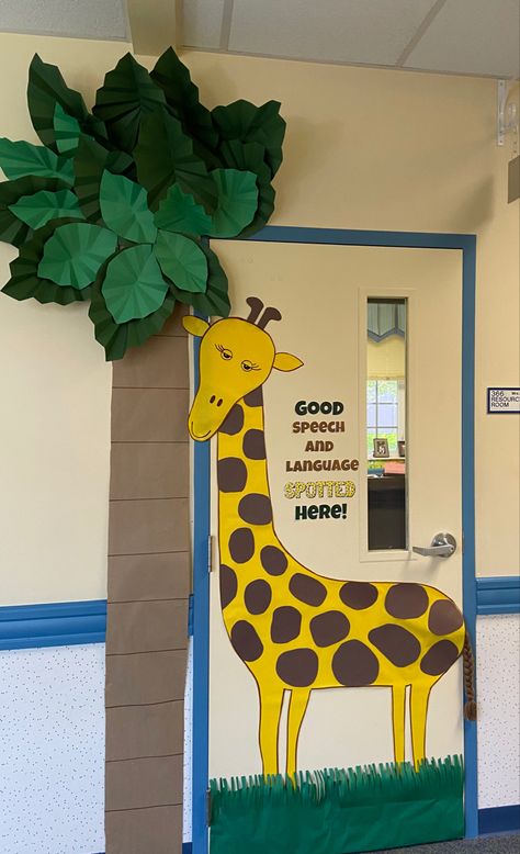 Plants Activity, Jungle Preschool, Jungle Theme Classroom Decorations, Jungle Classroom, High School Bulletin Boards, Giraffe Theme, Church Doors, Jungle Theme Classroom, Jungle Decorations