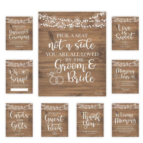 PRICES MAY VARY. If You’re Looking To Set The Tone For An Unforgettable Wedding; Then you need these wedding signs for reception; While other wedding signs set bundles are cheaply made overseas, our wedding gifts and cards sign sets are USA made Perfectly Match Your Wedding Theme; You'll receive 9 different 8x10 inch weddings signs; Use these as bridal shower signs, wedding gift table sign, wedding memorial table sign/memorial table for wedding, or please sign our guest book sign for wedding Wow Sign For Dessert Table, Wedding Signs For Ceremony, Wedding Gift Table Signs, Wedding Memory Table Sign, Table For Wedding, Rustic Wedding Signage, Love Is Sweet Sign, Unplugged Ceremony Sign, Wedding Ceremony Seating