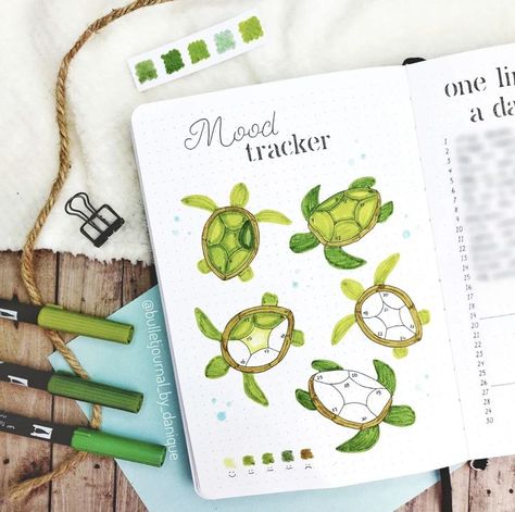 Bullet Journal Turtle Mood Tracker and More Notebook Profile, Journal Mood Tracker Ideas, Mood Tracker Ideas, Bullet Journal Mood Tracker, Journal Mood Tracker, Bullet Journal Stencils, Monthly Journal, Tracker Ideas, Bullet Journal Page