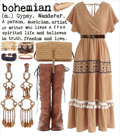 Boho Summer Outfits Bohemian, Boho Country Outfits, Beige Boho Dress, Bohemian Winter Outfits, Bojo Style, Bohemian Outfit, Boho Country, Estilo Hippy, Boho Summer Outfits