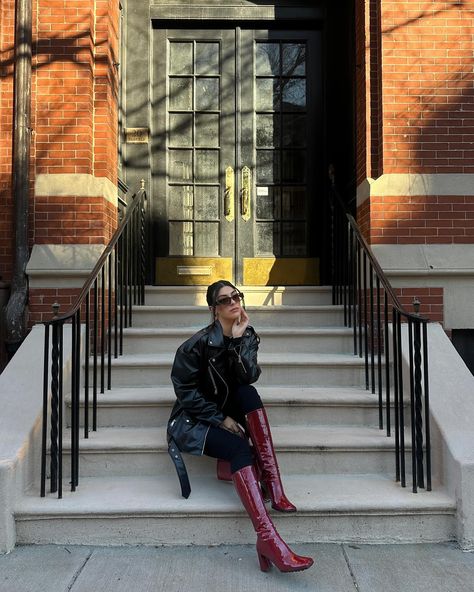 the infamous red boots ♥️ which look is your fave? @newbellaofficial use my code “LIV18” Cherry Red Boots Outfit, Cherry Red Boots, Red Boots Outfit, Red Heel Boots, Heels Boots Outfit, Red Booties, February 9, Red Boots, Red Heels