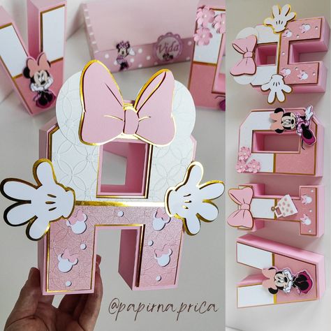 Pink And Gold Minnie Mouse Party, Minnie Mouse Theme Party, Minnie Mouse Birthday Party Decorations, Minnie Mouse Birthday Decorations, Cardboard Letters, Idee Cricut, Diy Cake Topper, Minnie Party, Diy Letters