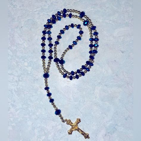 Beautiful Gold Plated And Navy Blue Rosary Bead. 20 Inches In Length Total. Brand New! Blue Rosary, Navy Blue And Gold, Writing Stuff, Rosary Beads, Blue And Gold, Quince, Blue Ocean, Rosary, Blue Gold