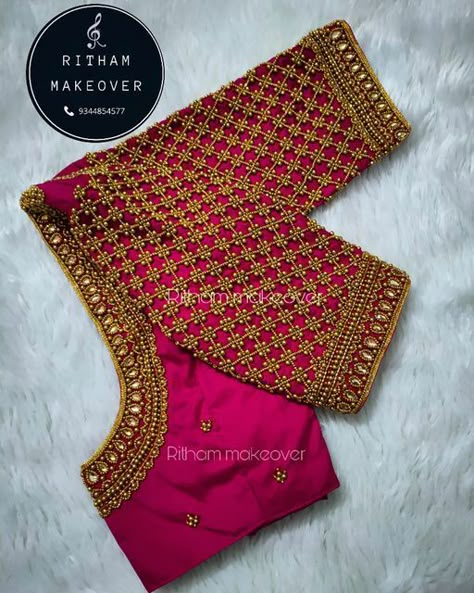 Aari Wrk Blouse Designs Simple, Wedding Embroidery Blouse Designs, Aari Work Blouse Design Images Bridal, Wedding Maggam Work Designs, Latest Bridal Aari Work Blouse Designs, Marriage Aari Work Blouse Design, Arri Blouse Designs Latest, Arri Work Blouse Designs Latest, Aari Work Blouse Wedding Back Neck