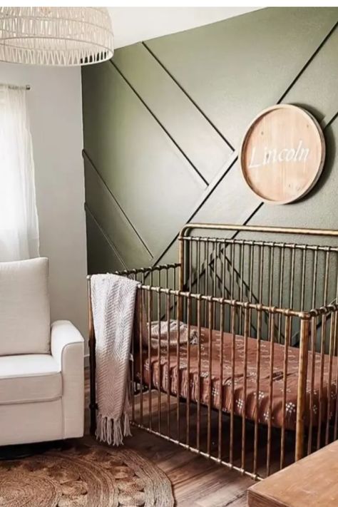 Gender neutral nursery! Linked mostly everything. I got the I got the glider and crib from Million Dollar Baby Classic, and the ottoman is from Article. I linked a few similar items as well! Bronze Crib Nursery, Copper Nursery, Gold Crib Nursery, Gold Baby Nursery, Gold Crib, Metal Crib, Crib Nursery, Million Dollar Baby, Gold Nursery