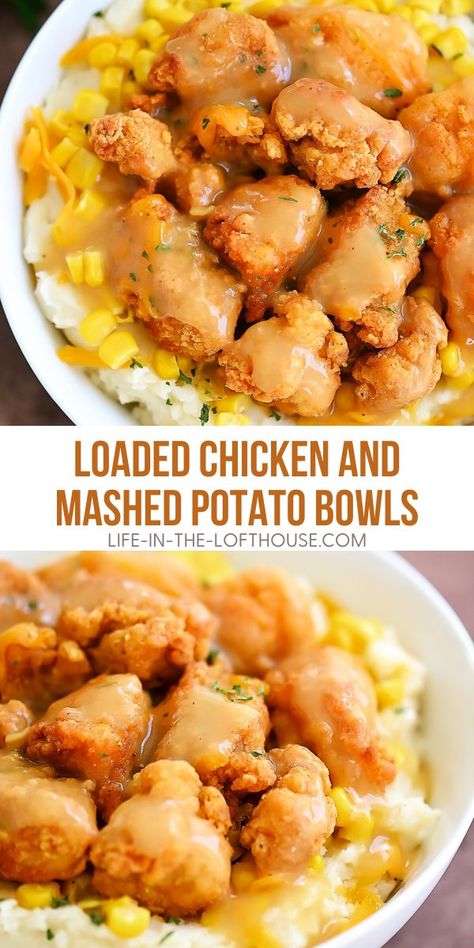 Mashed Potato Bowls, Potato Bowls, Chicken Mashed Potatoes, Homemade Foods, Potato Dinner, Cube Steak, Comfort Food Recipes Dinners, Dinner Recipes For Family, Mashed Potato